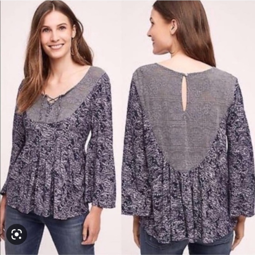 Anthropology Akemi & Kin Boho Bell Sleeve Peasant Blouse Sz Small